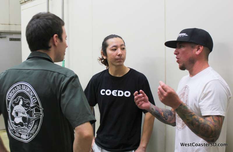 (L-r) Nick Miller of Nagano Trading Company, Hiromi Uetake and Pete discuss the brewing process. Photo: Brandon Hernández